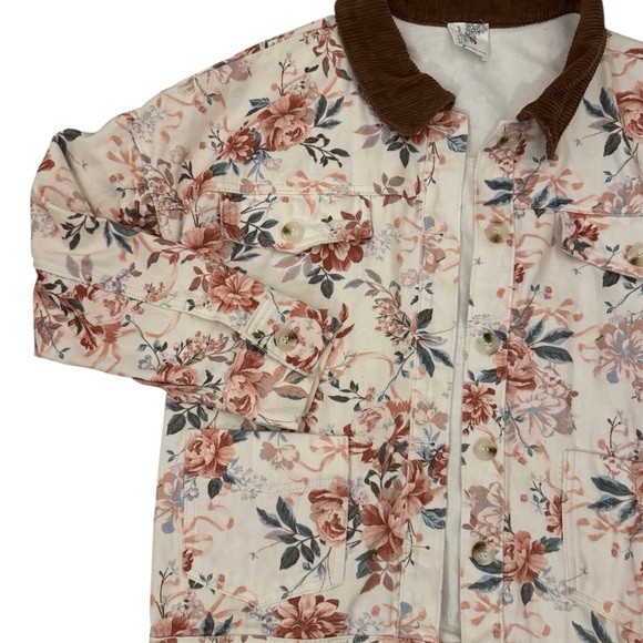 🌸NWOT Altar’d State Floral Barn Chore Denim White Collared Jacket | Cottagecore - Picture 4 of 9